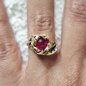 Estate 14k Yellow Gold Floral Dome Ruby Ring